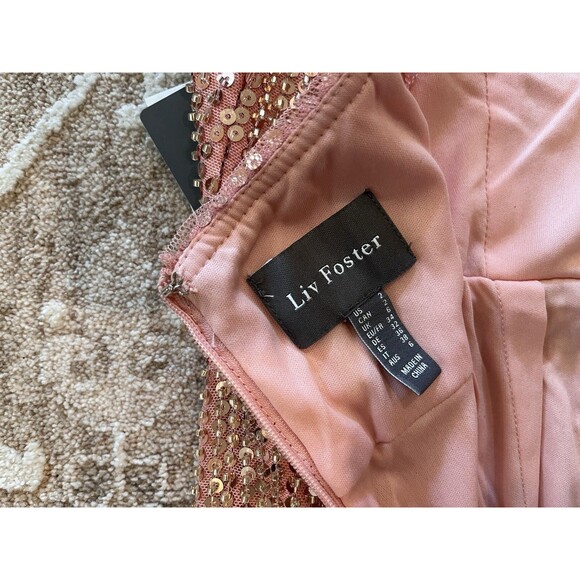 Liv Foster women Draped Beaded Sequin Short Mini Dress size 2 Peach Strappy $275 - Picture 10 of 12